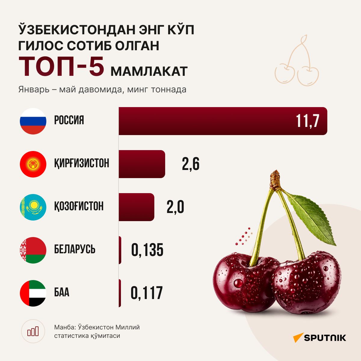 Топ-5 стран по закупке черешни у Узбекистана - Sputnik Ўзбекистон