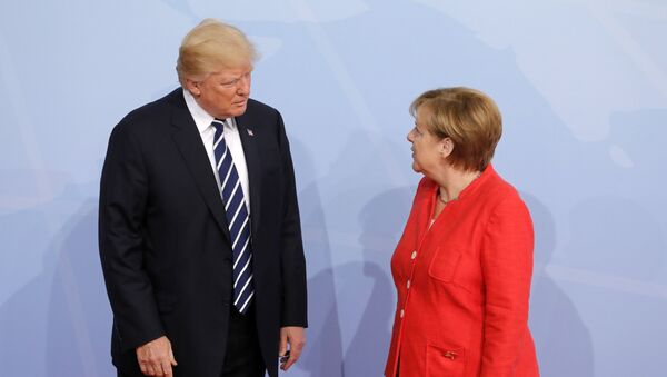 Prezident SShA Donald Tramp i kansler Germanii Angela Merkel - Sputnik O‘zbekiston