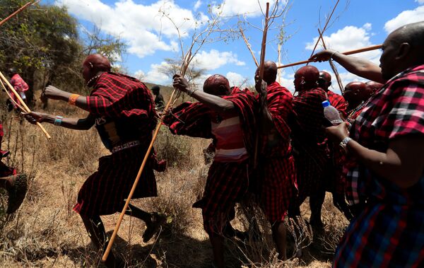 Мужчины племени масаи во время ритуала посвящения младших воинов в городе Каджиадо - Sputnik Узбекистан