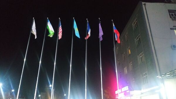 Флагштоки перед отелем CentralAsia в Намангане - Sputnik Узбекистан