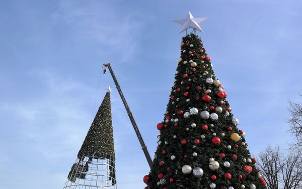 В Ташкенте начали установку новогодней ёлки - Sputnik Узбекистан