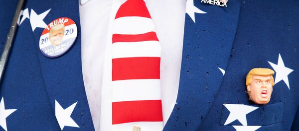Значки на костюме в цветах государственного флага США сторонника президента США Дональда Трампа. Архивное фото. Значки на костюме в цветах государственного флага США сторонника президента США Дональда Трампа. Архивное фото. - Sputnik Узбекистан