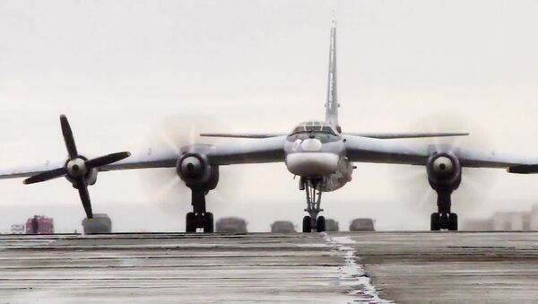 Стратегический бомбардировщик-ракетоносец Ту-95МС дальней авиации ВКС России  - Sputnik Узбекистан