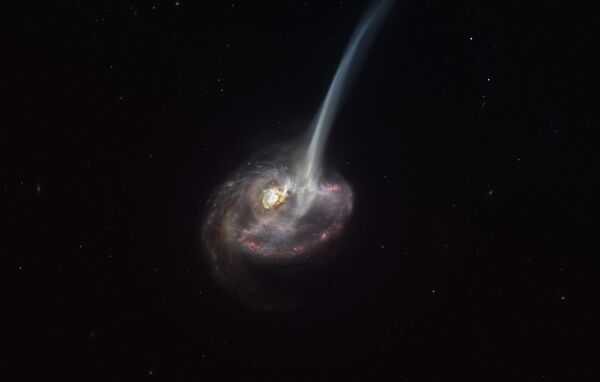 ID2299 galaktikasi va birlashish natijasida hosil bo‘lgan dumli gazni badiiy tasviri - Sputnik O‘zbekiston
