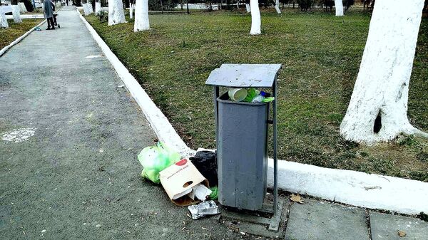 Мусорные пакеты рядом с урной на тротуаре - Sputnik Узбекистан