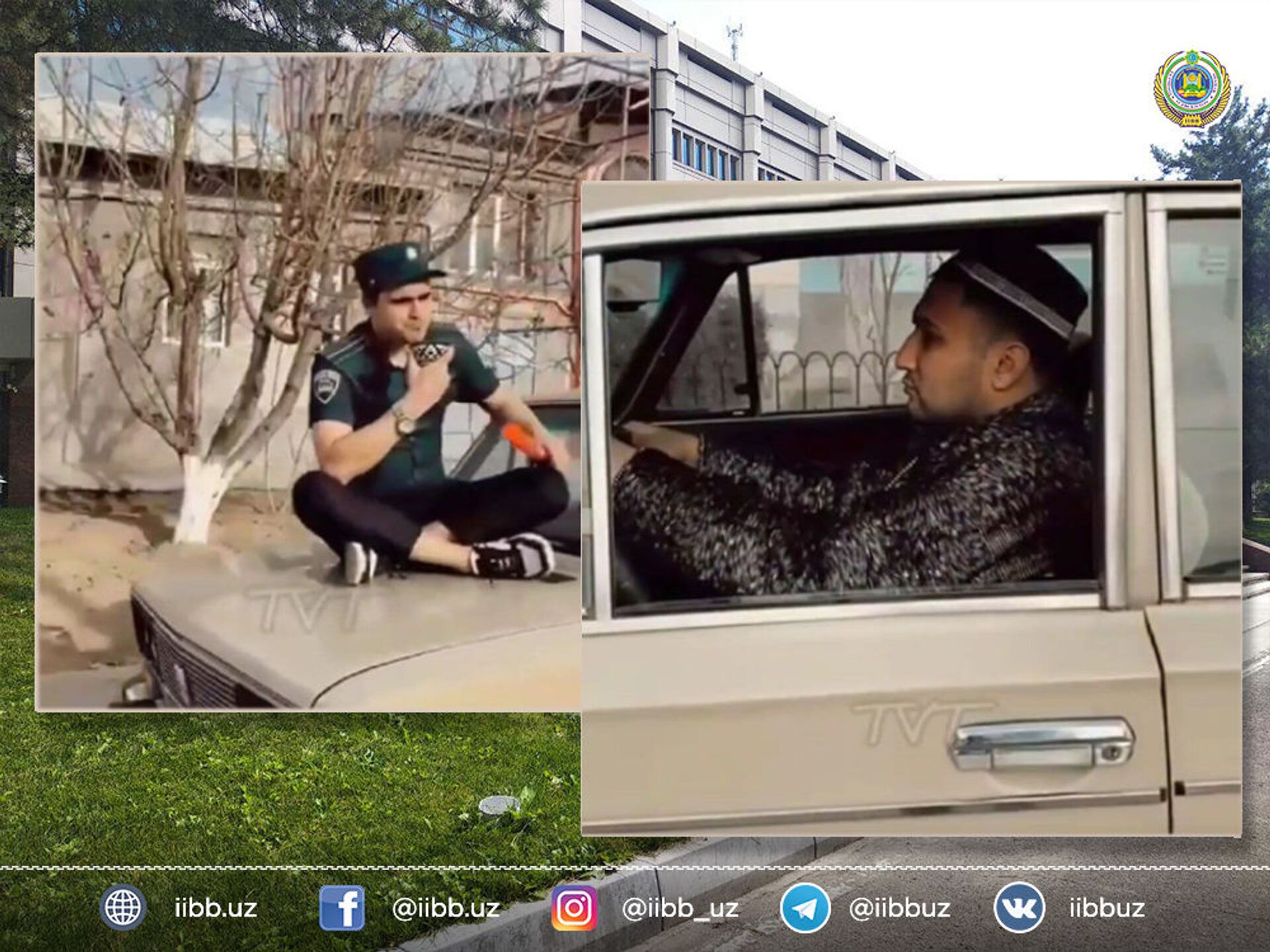 Скриншоты с видео, на котором мужчина в форме сотрудника ОВД едет на капоте автомобиля - Sputnik Узбекистан, 1920, 10.03.2021