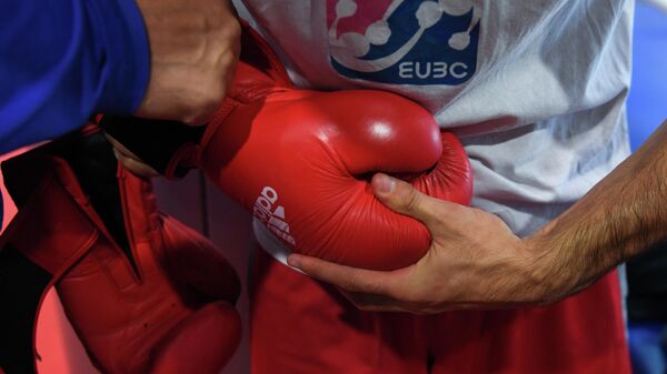 Боксерская перчатка боксера на тренировке - Sputnik Узбекистан