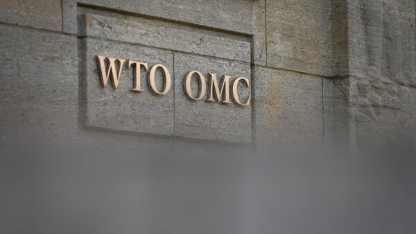 Знак у входа в здание Всемирной торговой организации (ВТО) в Женеве - Sputnik Узбекистан