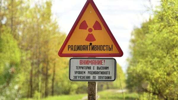 Знак радиоактивной опасности у въезда в отселенную и упраздненную деревню Бабчин Хойницкого района Гомельской области - Sputnik Узбекистан