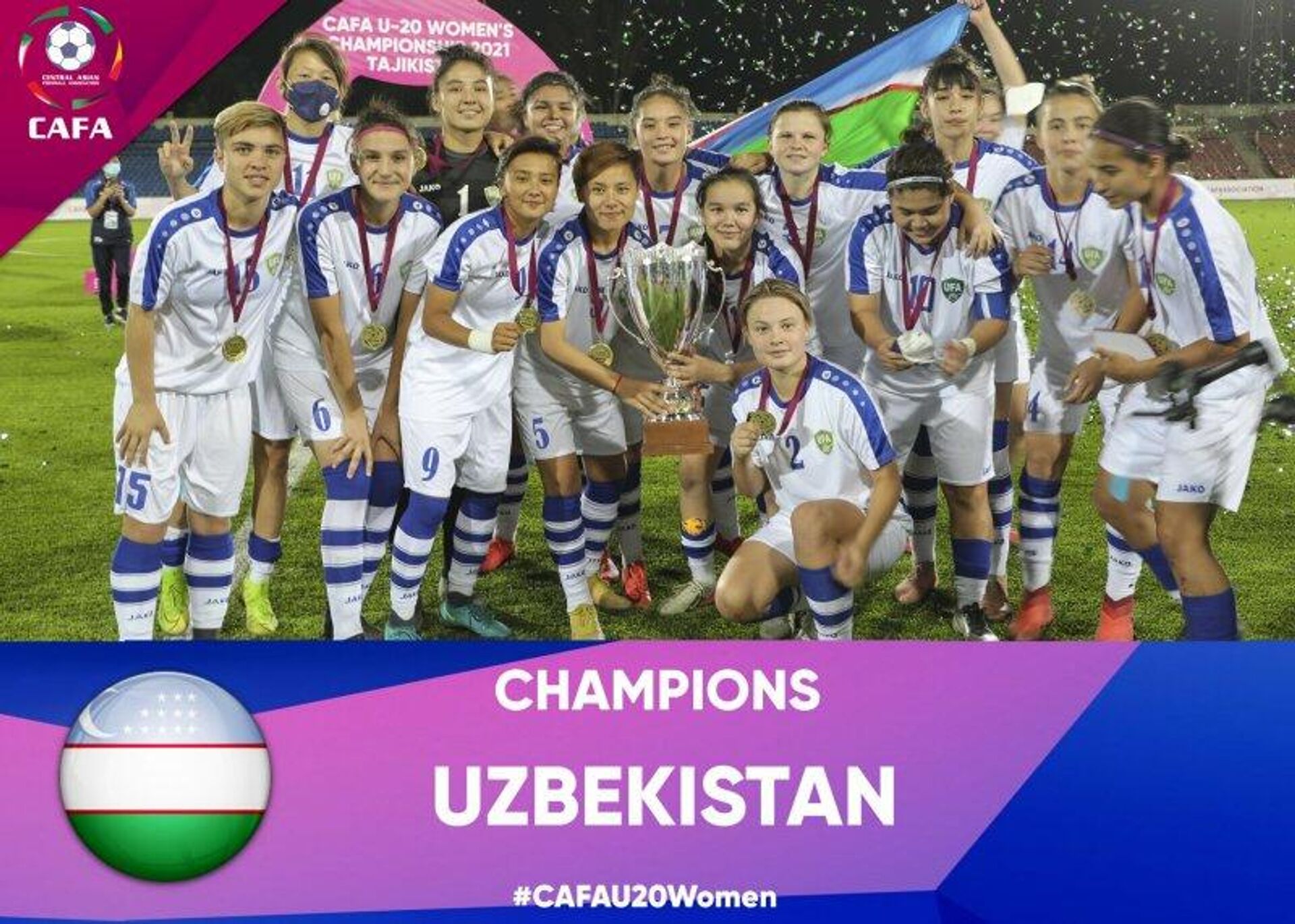 Победители чемпионата Центрально-Азиатской футбольной ассоциации среди женских команд до 20 лет - Sputnik Узбекистан, 1920, 18.06.2021