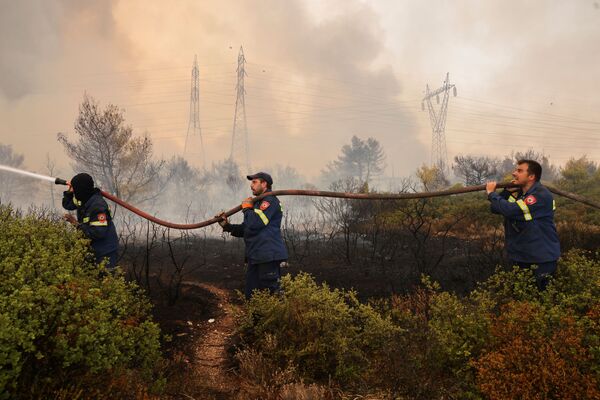 Более 500 пожарных боролись всю ночь, чтобы сдержать самый большой лесной пожар из тех, что вспыхнули в Греции за последние 24 часа. - Sputnik Узбекистан