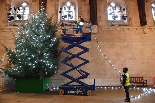 В Парламентском поместье в Вестминстере, Лондон (Великобритания), также украшают рождественскую ель. - Sputnik Узбекистан
