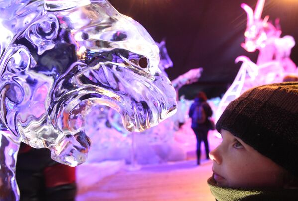 Фигура тигра на фестивале ледяных скульптур в Бельгии, 4 января 2013 г. - Sputnik Узбекистан