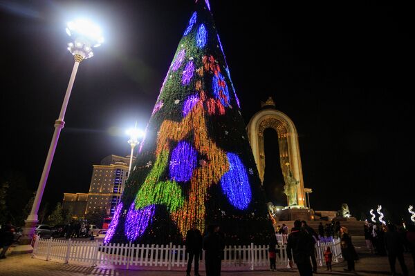 На дереве поместили медиафасад из 200 тысяч светодиодных ламп. - Sputnik Узбекистан