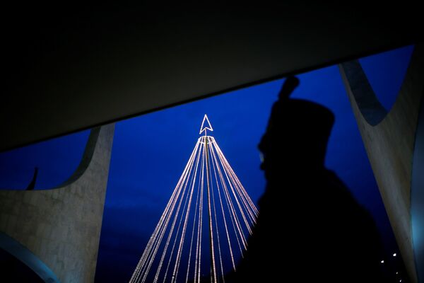 Солдат президентского полка на фоне ёлки во дворце Планалту в Бразилии, 2 декабря 2021 г. - Sputnik Узбекистан