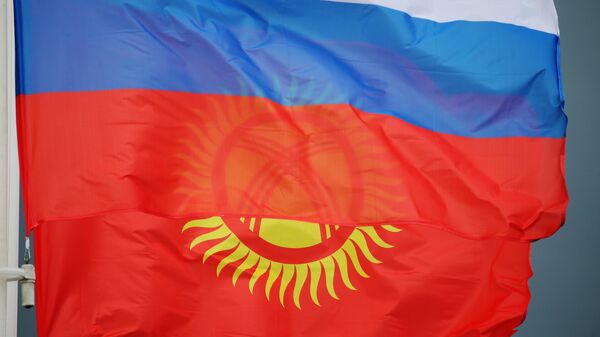 Флаги Киргизской Республики и Российской Федерации (на первом плане) в аэропорту Внуково-2. - Sputnik Ўзбекистон