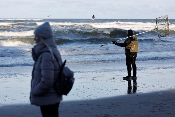 Ловцы янтаря со специальным снаряжением на побережье Балтийского моря. - Sputnik Узбекистан