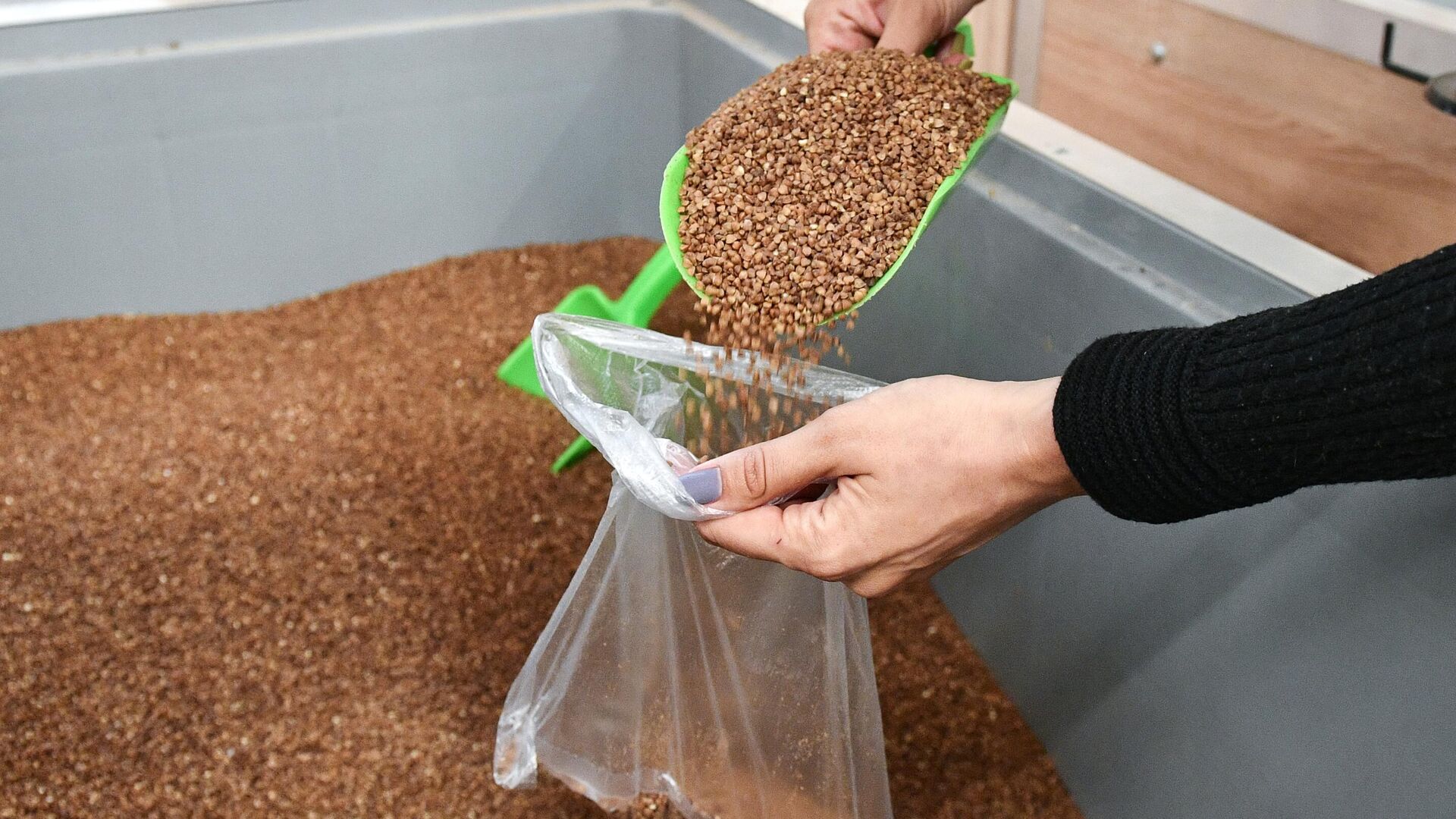 Гречневая крупа, продающаяся на развес в одном из магазинов Симферополя. - Sputnik Узбекистан, 1920, 02.02.2022