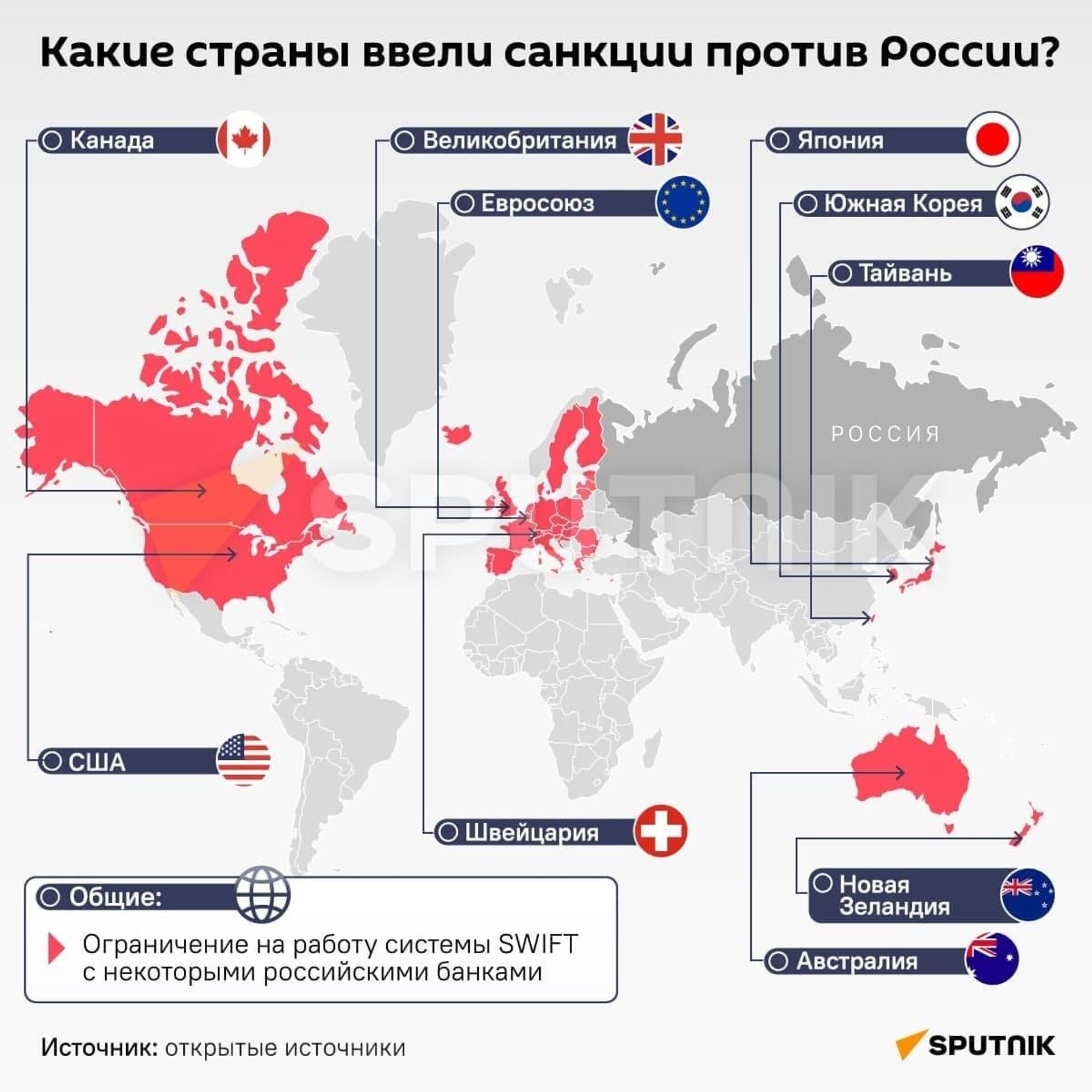 Какие страны ввели санкции против Росиии - Sputnik Узбекистан, 1920, 02.03.2022