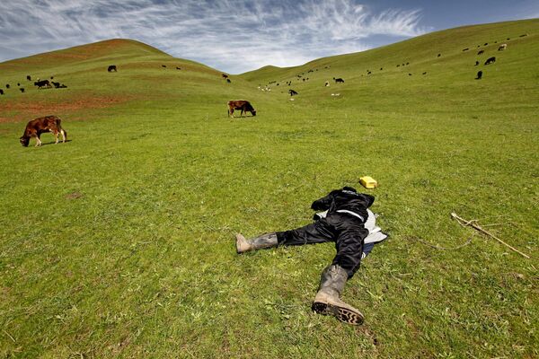 Пастух спит на пастбище в Кыргызстане.   - Sputnik Узбекистан