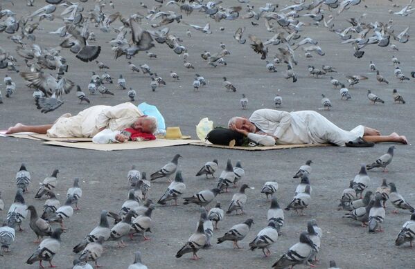 Голуби окружают паломников у Большой мечети. - Sputnik Узбекистан