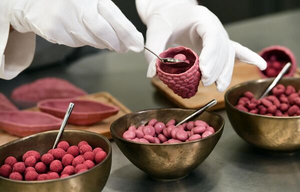 Новый рубиновый шоколад в объективах СМИ на бельгийской фабрике &quot;Barry Callebaut&quot; в Леббеке-Визе, 2017 год. - Sputnik Узбекистан