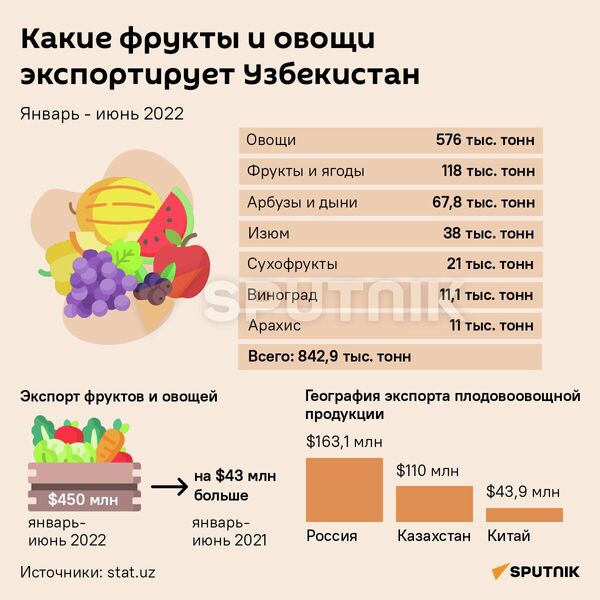 Какие фрукты и овощи экспортирует Узбекистан - инфографика - Sputnik Узбекистан