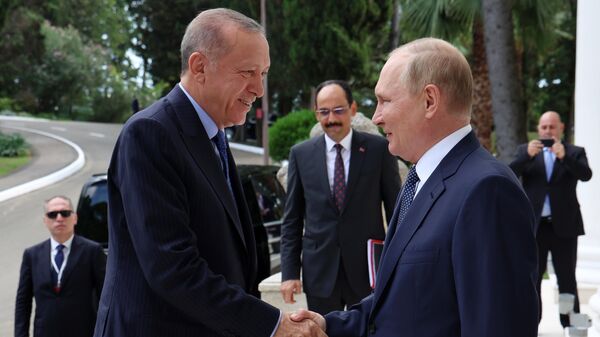 Переговоры президента РФ В. Путина с президентом Турции Р. Эрдоганом в Сочи. Архивное фото - Sputnik Узбекистан
