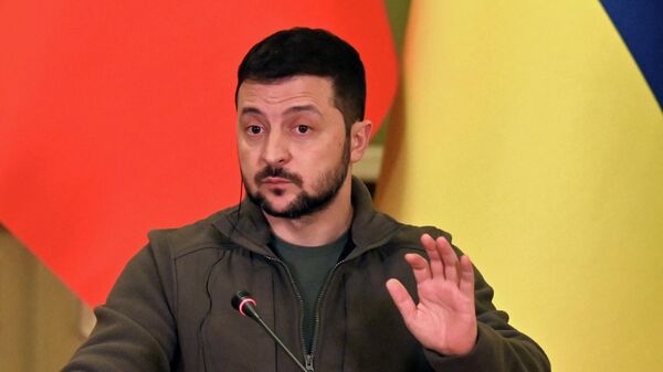 Президент Украины Владимир Зеленский выступает во время пресс-конференции с президентом Швейцарии по итогам их переговоров в Киеве 20 октября 2022 года. - Sputnik Ўзбекистон