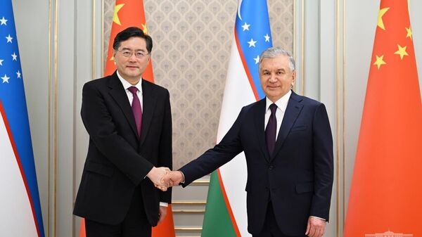 Встреча Шавката Мирзиёева с членом Государственного совета КНР, министром иностранных дел Цинь Ганом. - Sputnik Узбекистан