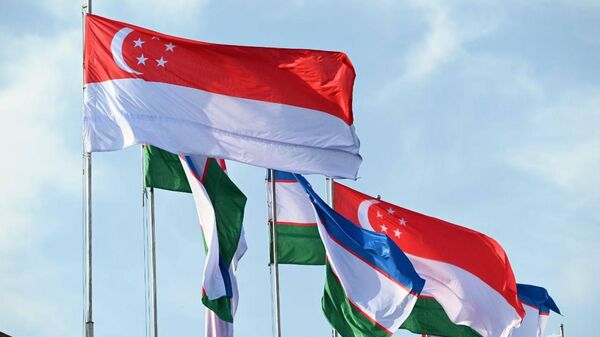Flagi Singapura i Uzbekistana. - Sputnik O‘zbekiston