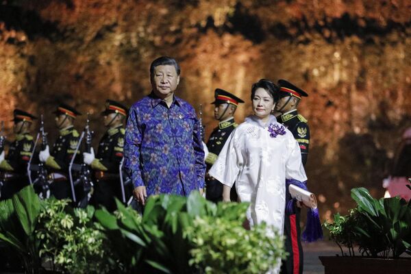 Председатель КНР Си Цзиньпин и его супруга Пэн Лиюань на ужине во время саммита лидеров G20 в Индонезии.  - Sputnik Узбекистан
