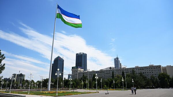 Государственный флаг Узбекистана на площади Дружбы народов в Ташкенте.  - Sputnik Узбекистан