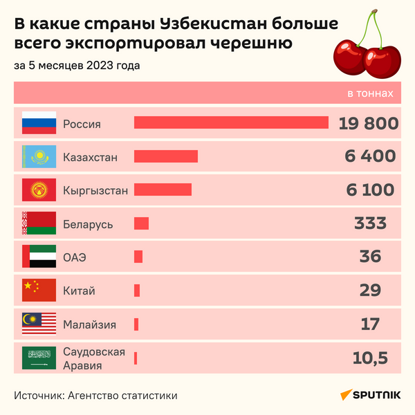 В какие страны Узбекистан больше всего экспортировал черешню - Sputnik Узбекистан
