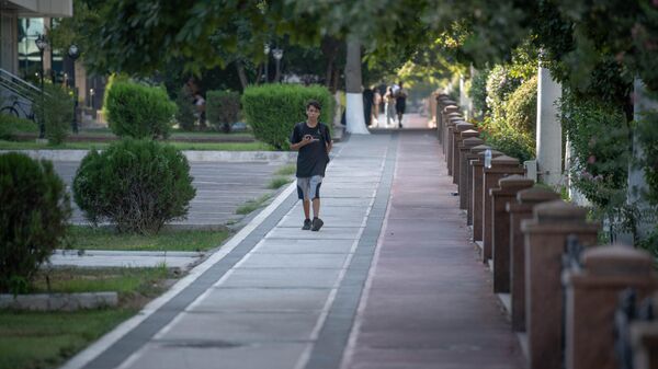 Парень идет по тротуару возле автомобильной дороги в Ташкенте   - Sputnik Узбекистан