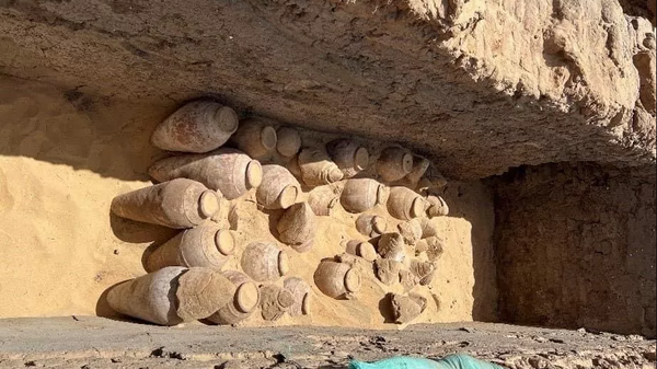 Кувшины с остатками 5000-летнего вина, обнаруженные в ходе раскопок в провинции Сохаг в центральной части Египта. - Sputnik Узбекистан