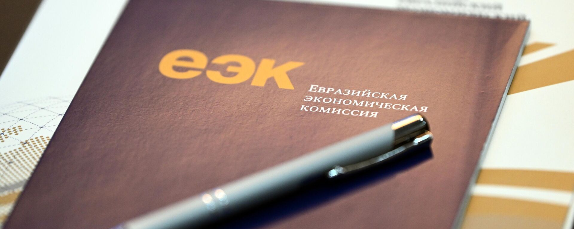 Блокнот и ручка с логотипом Евразийской экономической комиссии ЕЭК - Sputnik Узбекистан, 1920, 03.04.2024