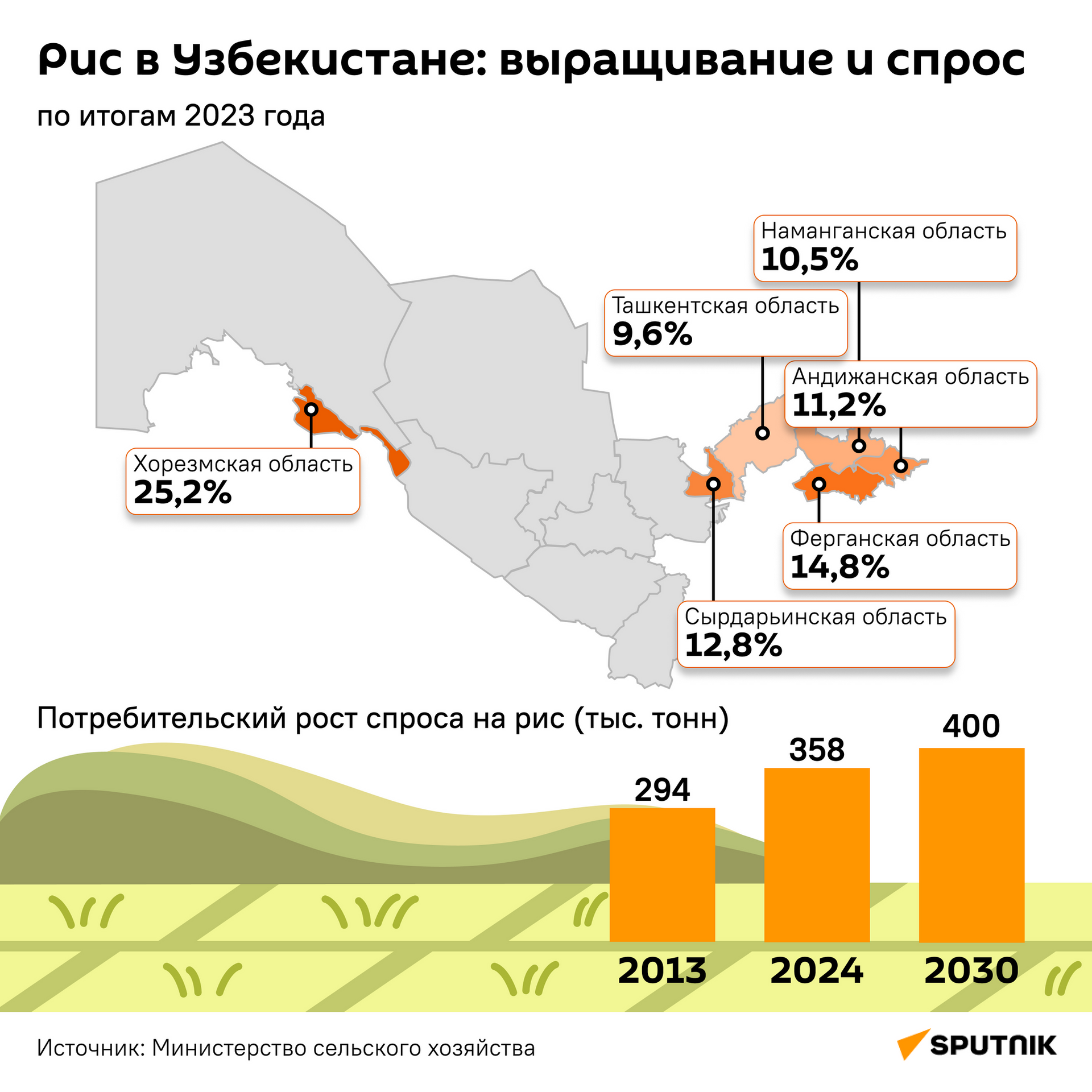 Рис в Узбекистане: выращивание и спрос - Sputnik Узбекистан, 1920, 18.01.2024