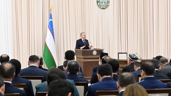 Президент Шавкат Мирзиеев во время визита в Сырдарьинскую область - Sputnik Узбекистан
