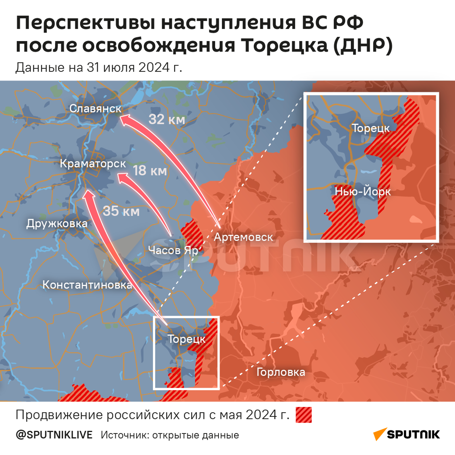 Перспективы наступления ВС РФ после освобождения Торецка (ДНР) - Sputnik Узбекистан, 1920, 01.08.2024