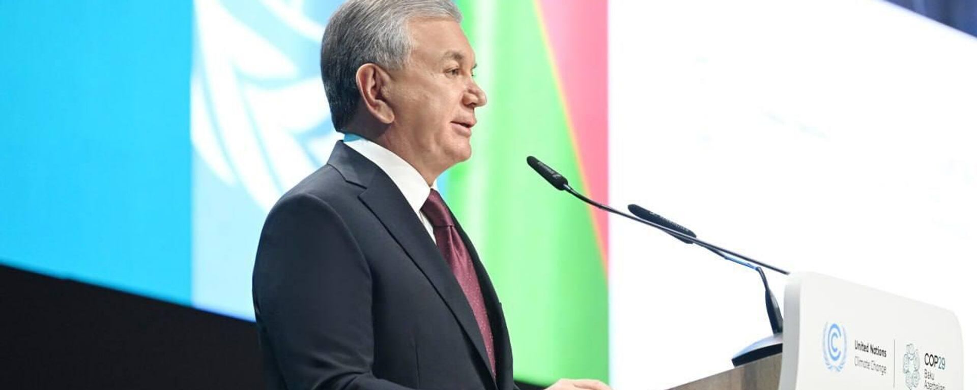 Shavkat Mirziyoyev vistupil na plenarnoy sessii Sammita mirovix liderov v ramkax 29-y sessii Konferensii storon Ramochnoy Konvensii OON ob izmenenii klimata (SOR29), proxodashego v eti dni v gorode Baku. - Sputnik O‘zbekiston, 1920, 12.11.2024