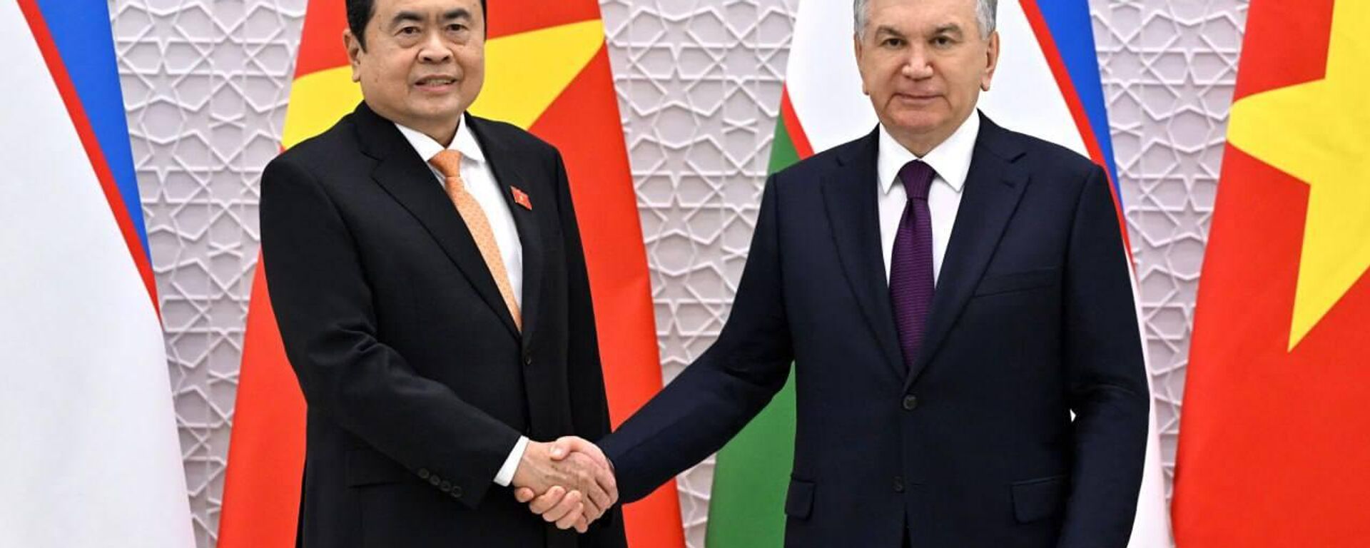 Встреча президента Узбекистана Шавката Мирзиёева с делегацией Вьетнама во главе с председателем Национального собрания Чан Тхань Маном.
 - Sputnik Узбекистан, 1920, 08.04.2025