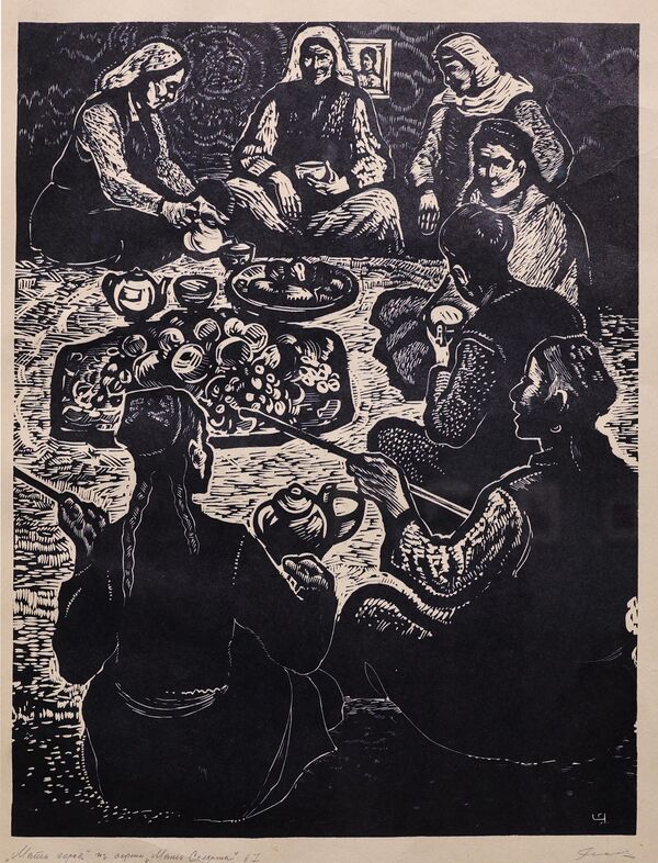 Георгий Чиганов &quot;Аскарнинг онаси&quot; туркумидан &quot;Қаҳрамоннинг онаси&quot; 1969. Линогравюра - Sputnik Ўзбекистон