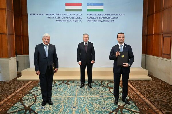 Программа официального визита Президента Республики Узбекистан Шавката Мирзиёева в Будапешт началась со встречи с главами крупнейших компаний и банков Венгрии. Программа официального визита Президента Республики Узбекистан Шавката Мирзиёева в Будапешт началась со встречи с главами крупнейших компаний и банков Венгрии. - Sputnik Ўзбекистон