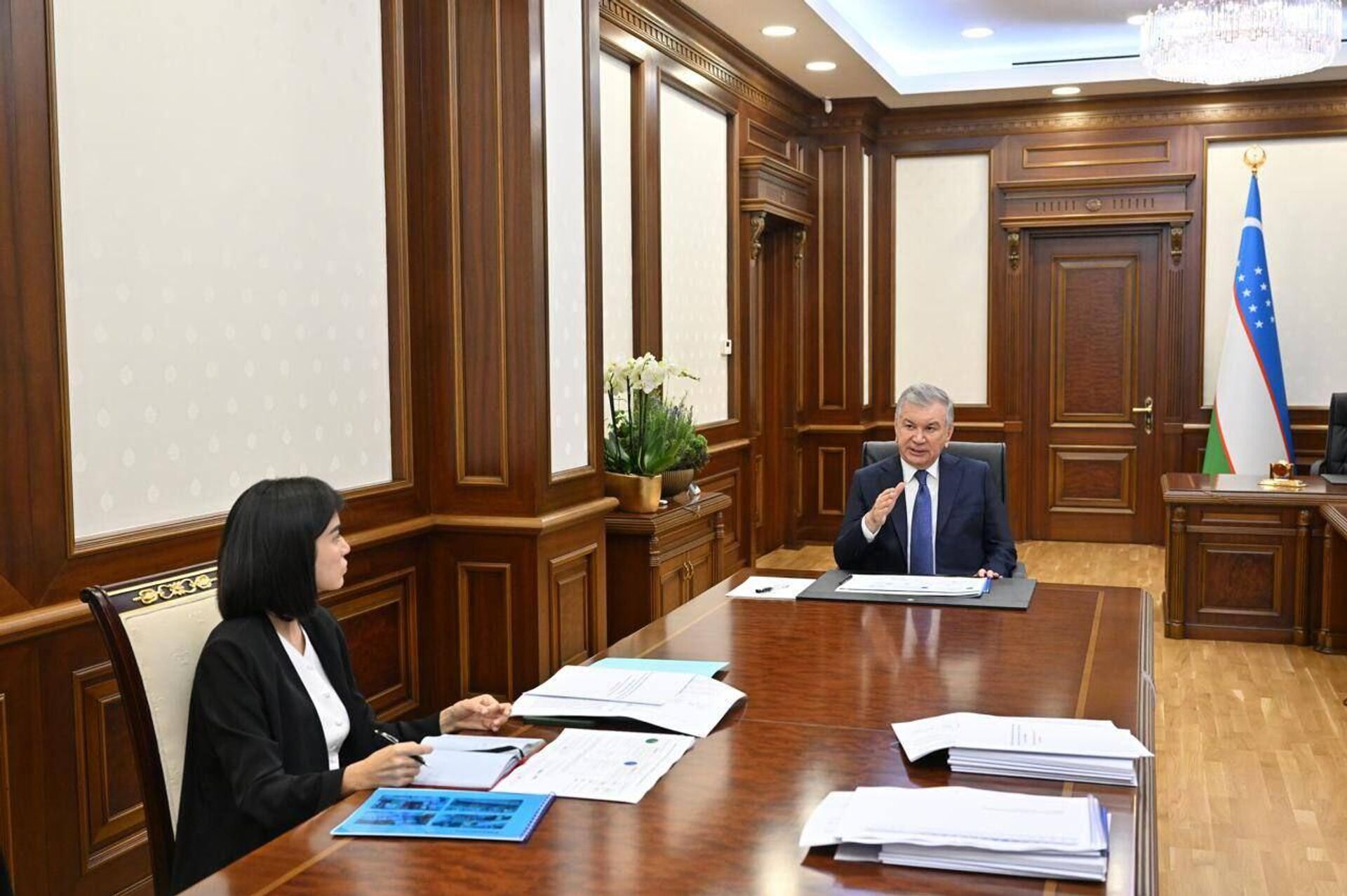 Президент Шавкат Мирзиёев ознакомился с презентацией по созданию благоприятных условий для индивидуальных предпринимателей и самозанятых лиц
 - Sputnik Узбекистан, 1920, 12.08.2025