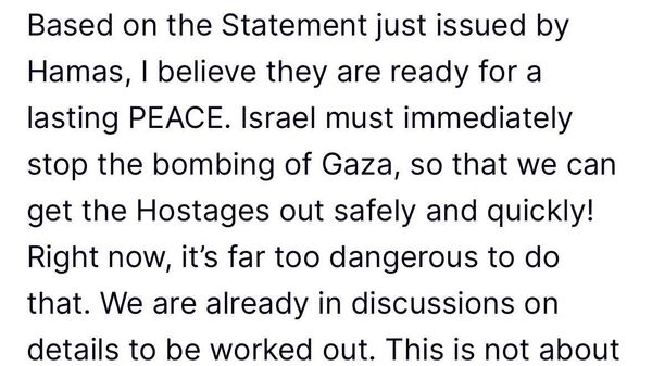 Израиль должен немедленно прекратить бомбардировки сектора Газа для безопасного освобождения заложников — Трамп - Sputnik Узбекистан