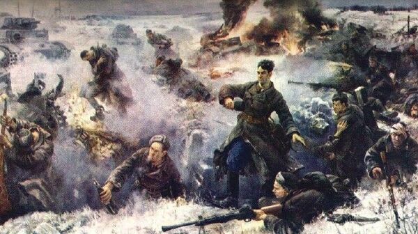 Подвиг героев-панфиловцев: 16 ноября 1941 года у разъезда Дубосеково бойцы из дивизии генерала Панфилова уничтожили около двух десятков немецких танков и остановили наступление фашистов на Москву - Sputnik Узбекистан