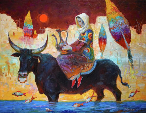 Азамат Мадаминов &quot;&quot;Женщина с быком и кувшином&quot;&quot; - Sputnik Узбекистан