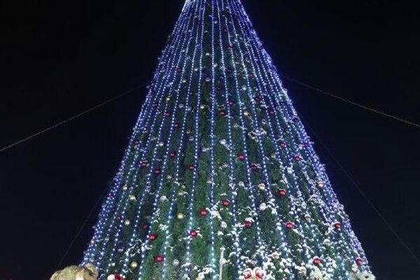 В Нурафшане зажгли огни главной 30-метровой новогодней елки Ташкентской области - Sputnik Узбекистан