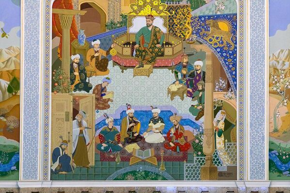 Zal devorlaridagi Amir Temur hayoti va mamlakat tarixining qadimgi davrlardan to hozirgi kungacha bo‘lgan tasvirlari aks etgan freskalar  - Sputnik O‘zbekiston